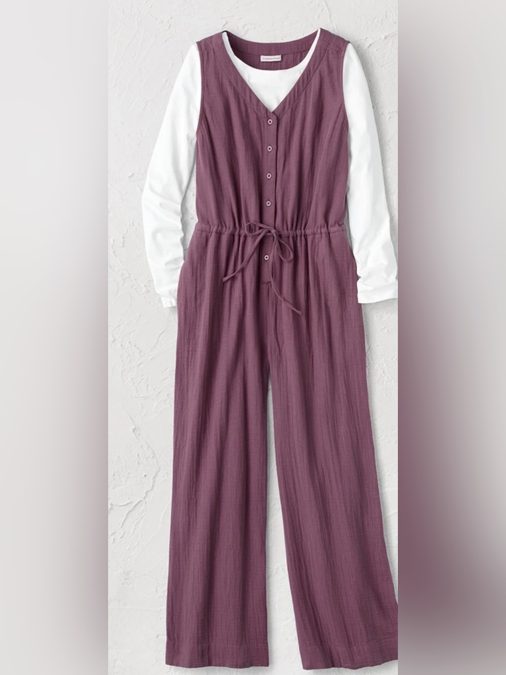 NIP Coldwater Creek gauze tie waist jumpsuit, Size Medium Petite